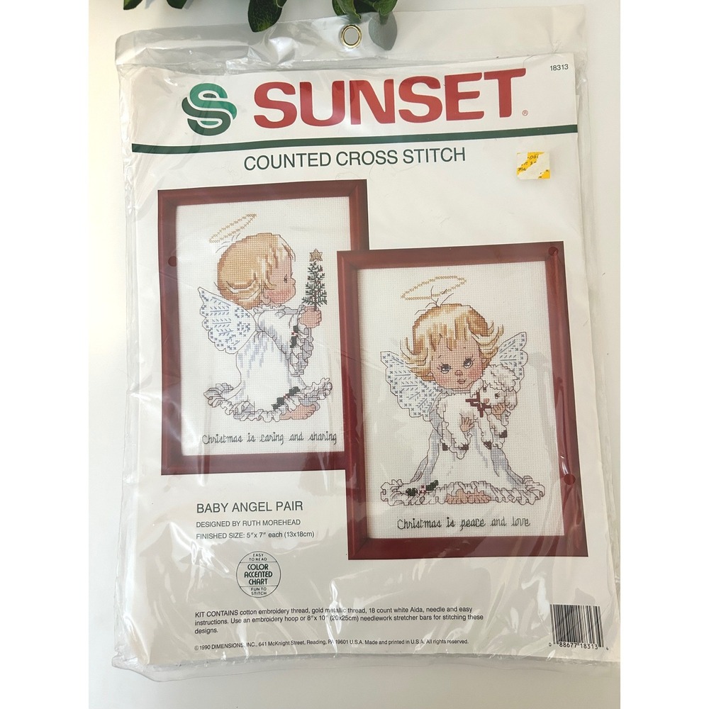 Sunset Baby Angel Pair Counted Cross Stitch Kit 18313 Ruth Morehead Vintage 1990